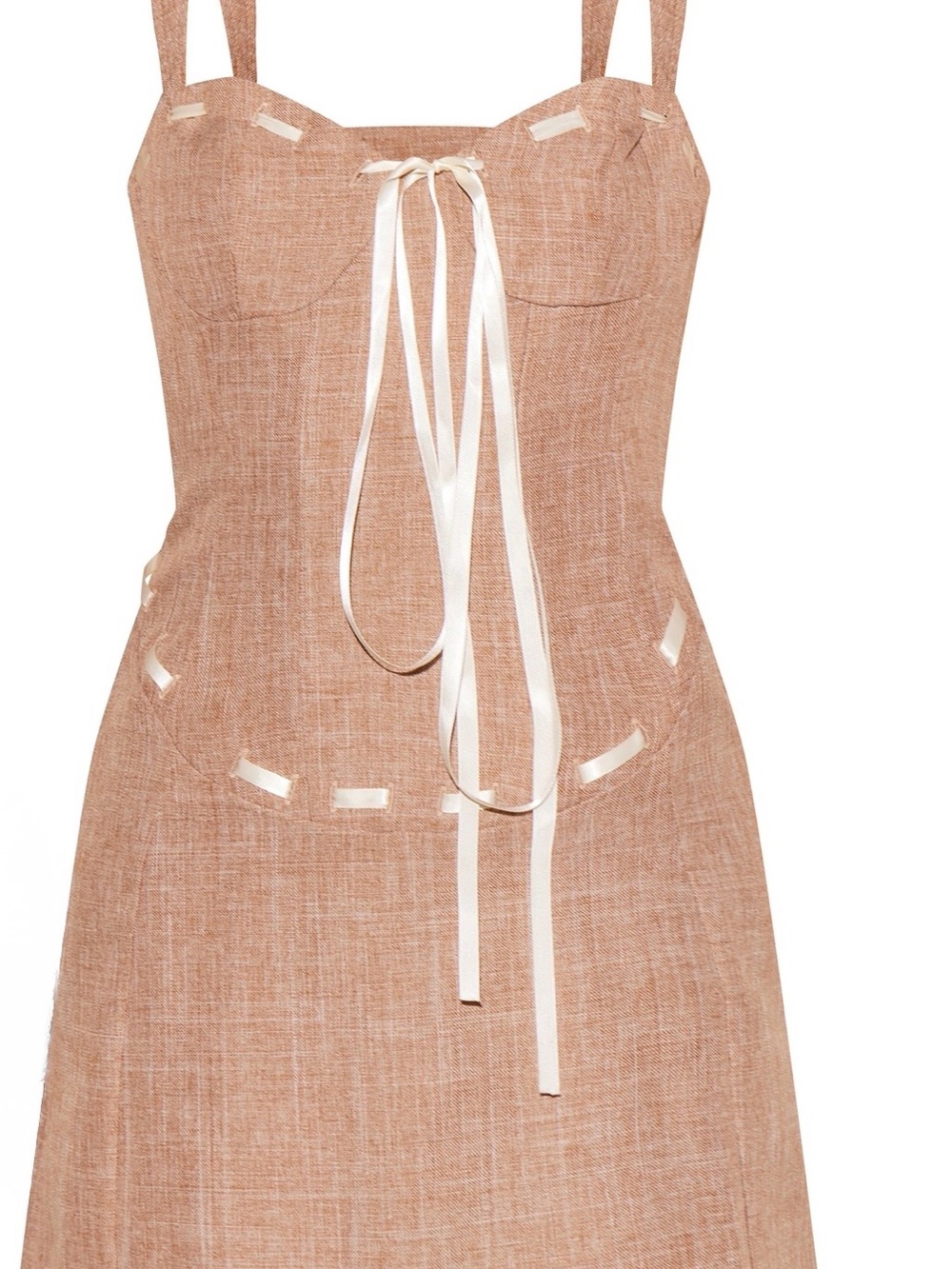 NWT: PrettyLittleThing Beige Linen-Effect Corset Dress with Satin Ribbon